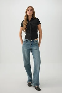 Ruched Button Front Shirt