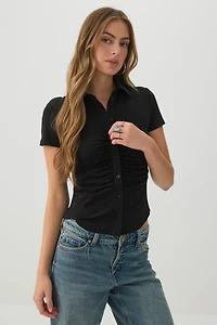 Ruched Button Front Shirt