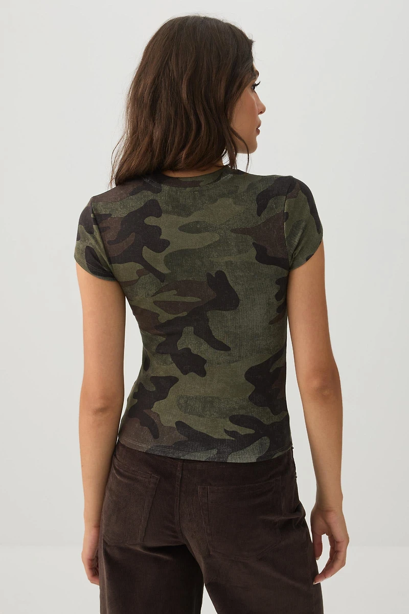 Camo Fine Rib Cropped T-Shirt