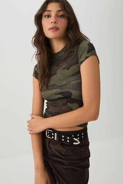 Camo Fine Rib Cropped T-Shirt