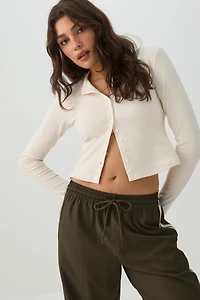 Cropped Brushed Rib Cardigan