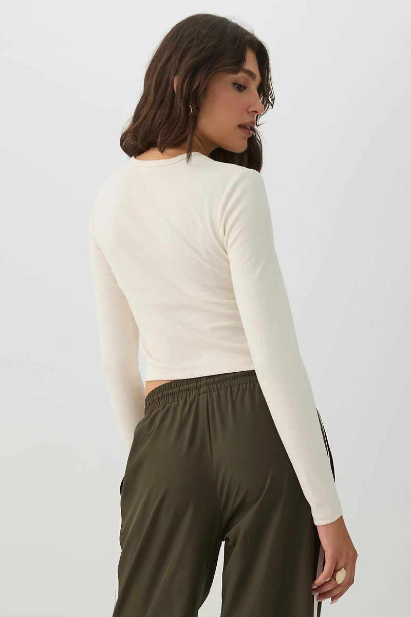Cropped Brushed Rib Cardigan