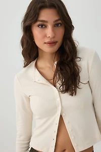 Cropped Brushed Rib Cardigan