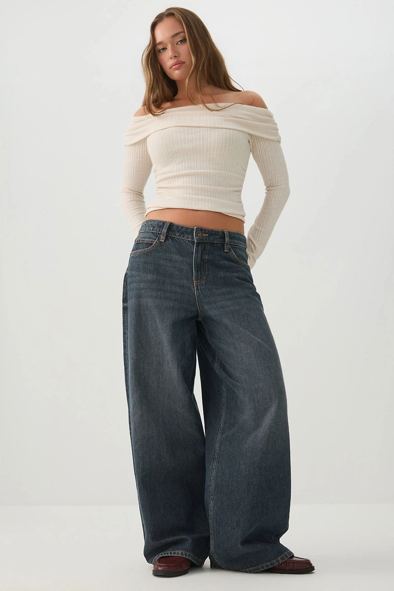 Foldover Off Shoulder Knit Top