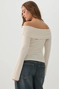 Haut replié à épaules dénudées en tricot
