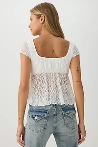 Textured Lace Peasant Top