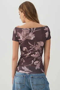 Floral Off-Shoulder Boat Neck Top