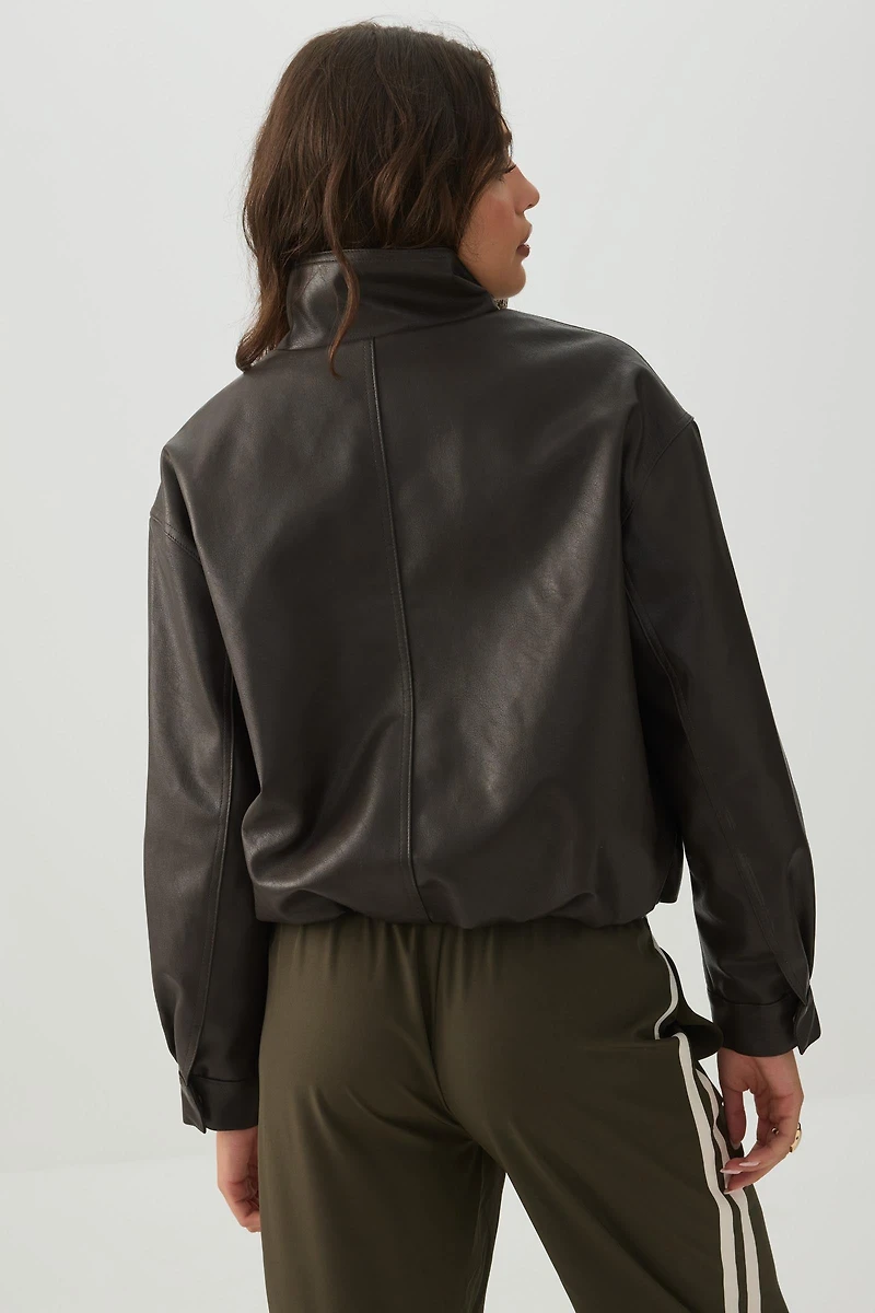 Faux Leather High Collar Jacket