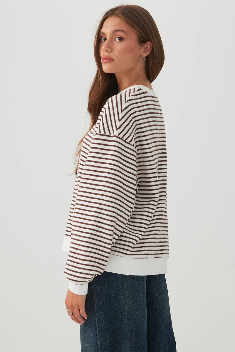 Striped Oversized Crew Neck Sweatshirt