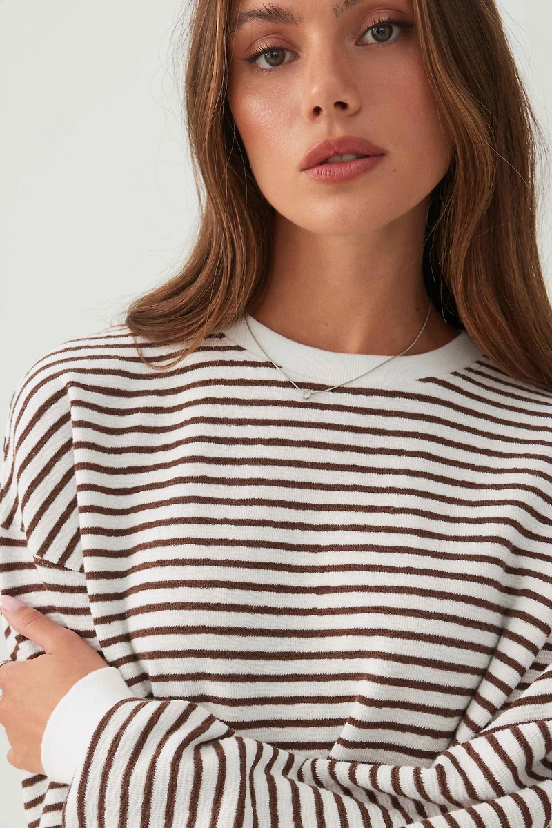 Striped Oversized Crew Neck Sweatshirt