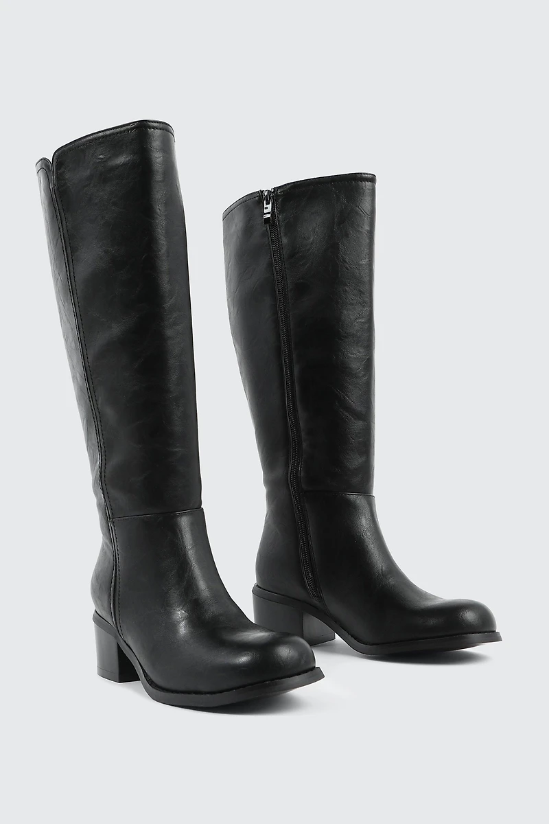 Bottes hauteur genou à bout carré en faux cuir