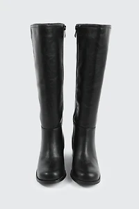 Faux Leather Square Toe Knee High Boots