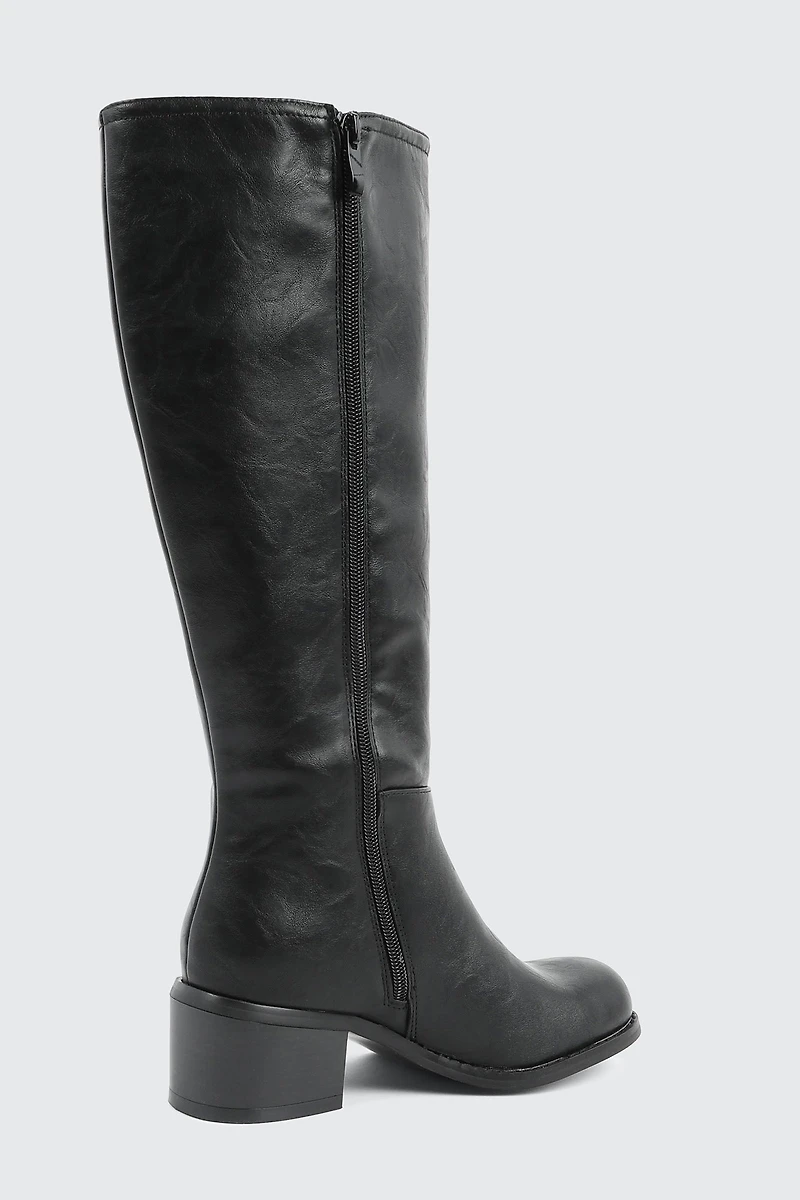 Bottes hauteur genou à bout carré en faux cuir