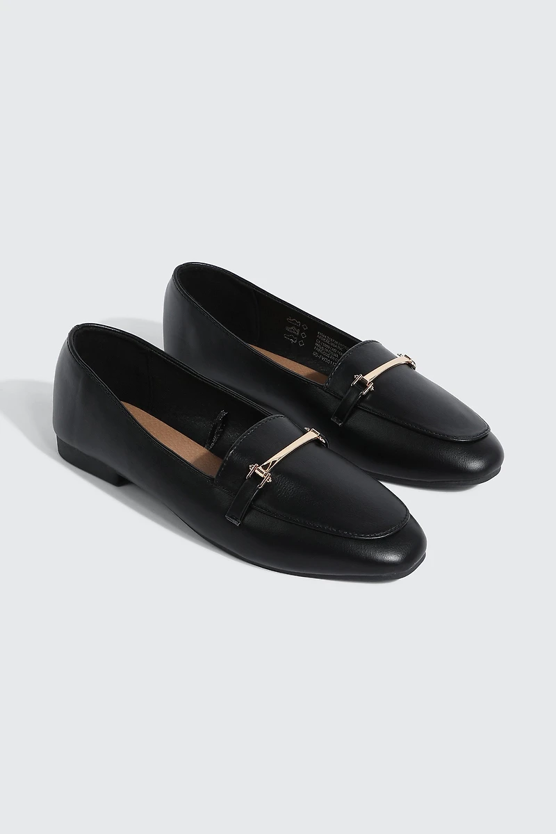 Faux Leather Square Toe Loafers