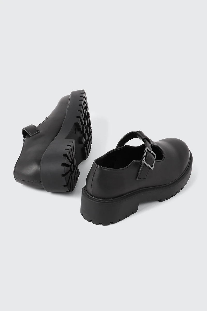 Faux Leather T-Strap Shoes