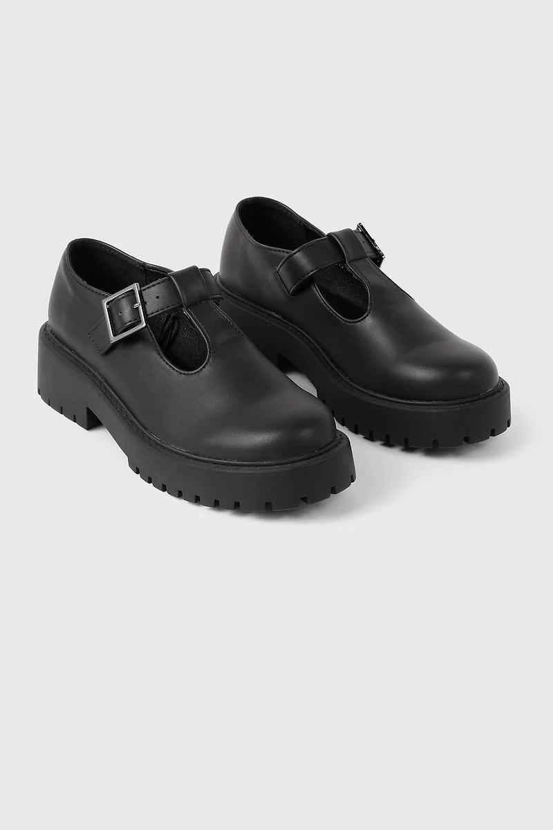 Faux Leather T-Strap Shoes