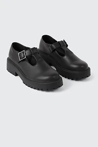 Faux Leather T-Strap Shoes