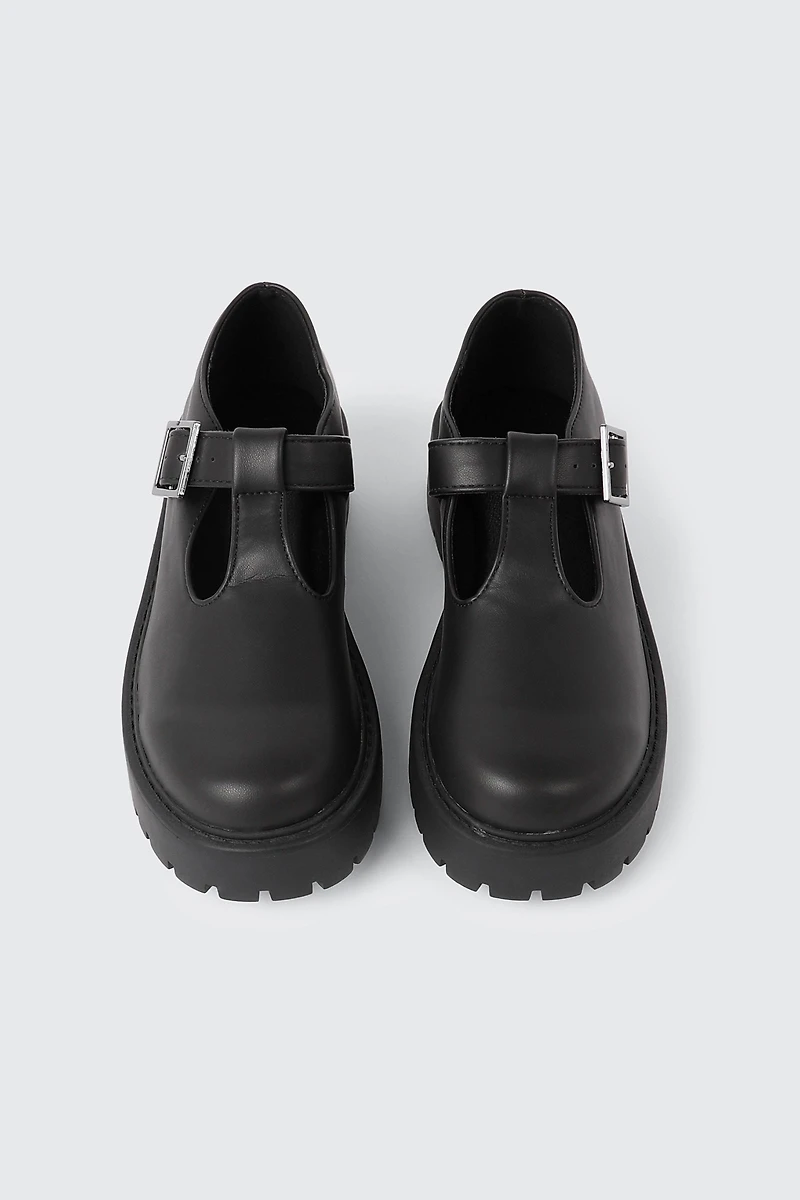 Faux Leather T-Strap Shoes