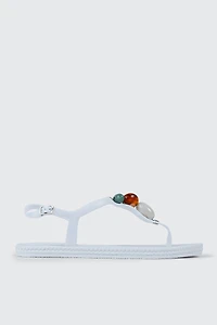 Jelly T-Strap Sandals with Beads