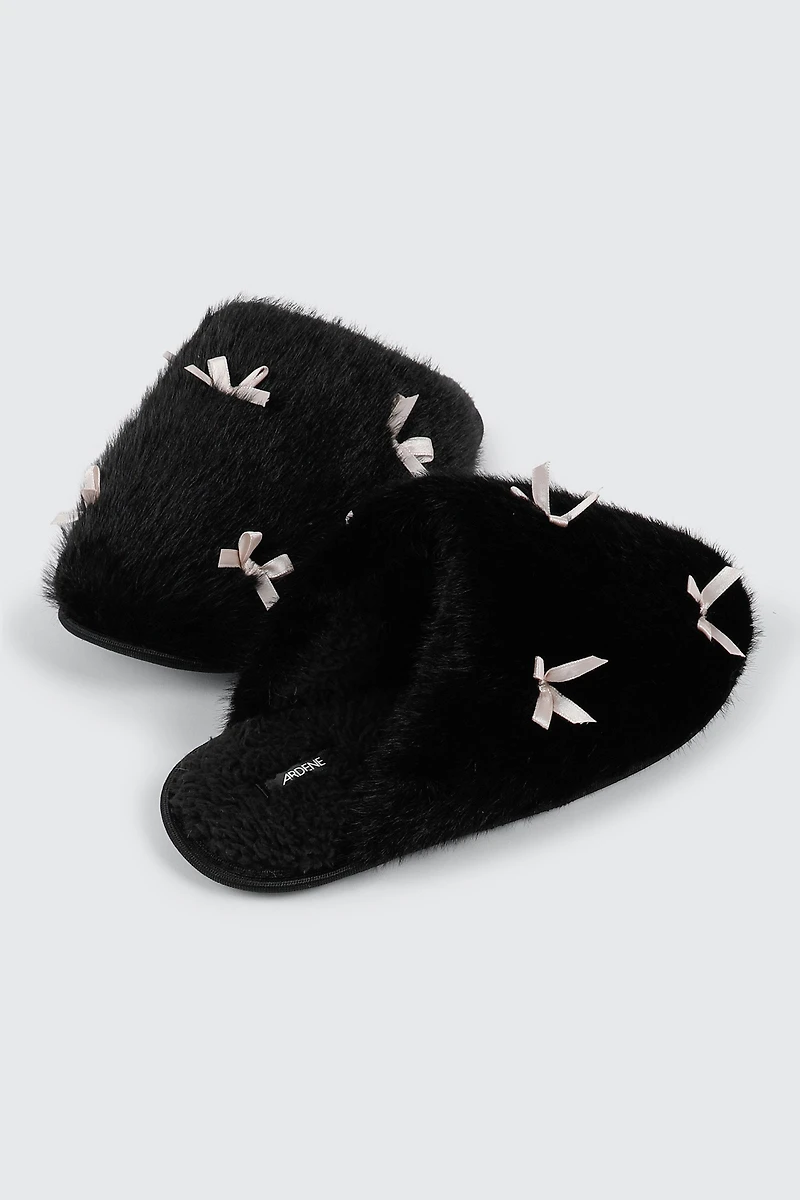 Faux Fur Bow Slippers