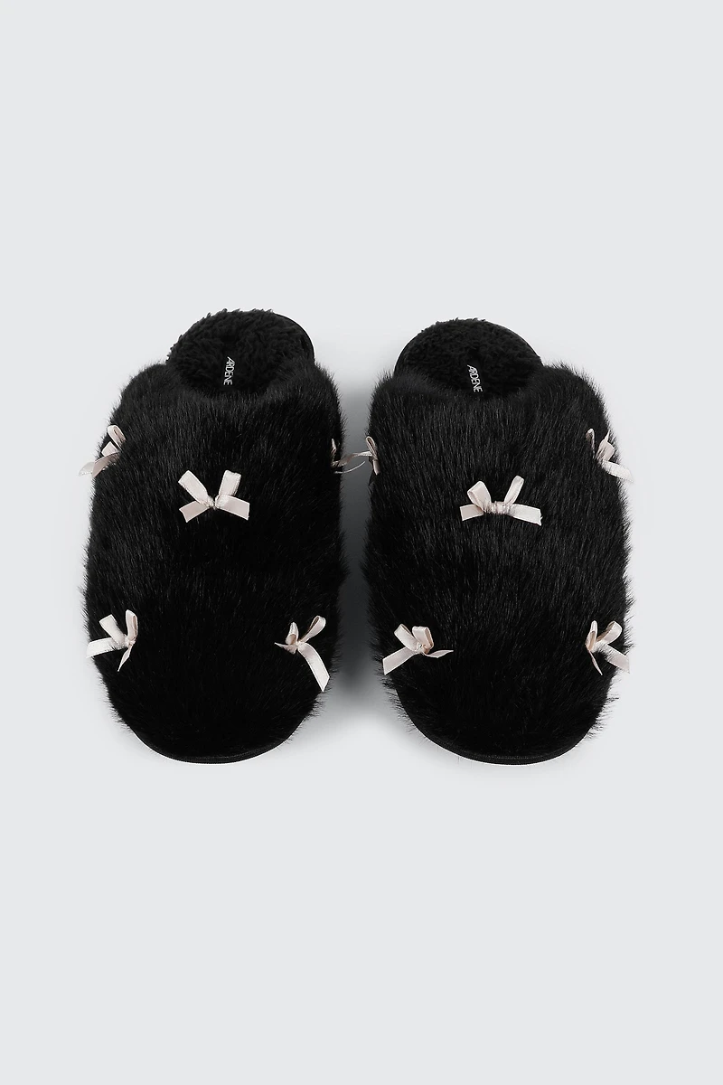 Faux Fur Bow Slippers