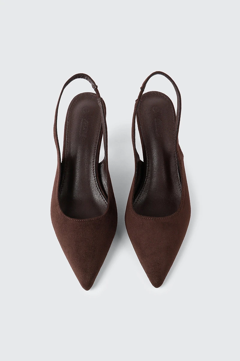 Faux Suede Pointed Toe Slingback Heels