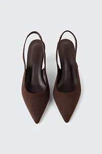 Faux Suede Pointed Toe Slingback Heels