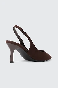 Faux Suede Pointed Toe Slingback Heels