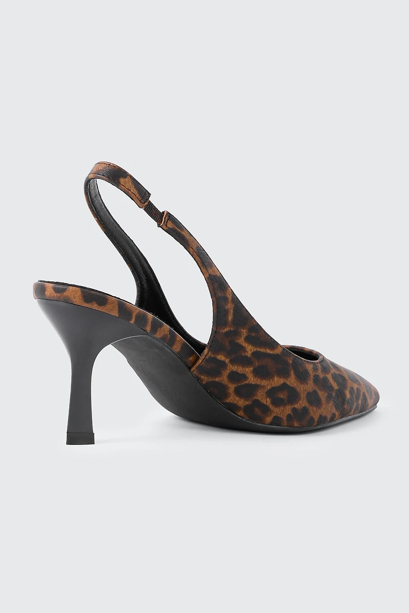 Leopard Pointed Toe Slingback Heels