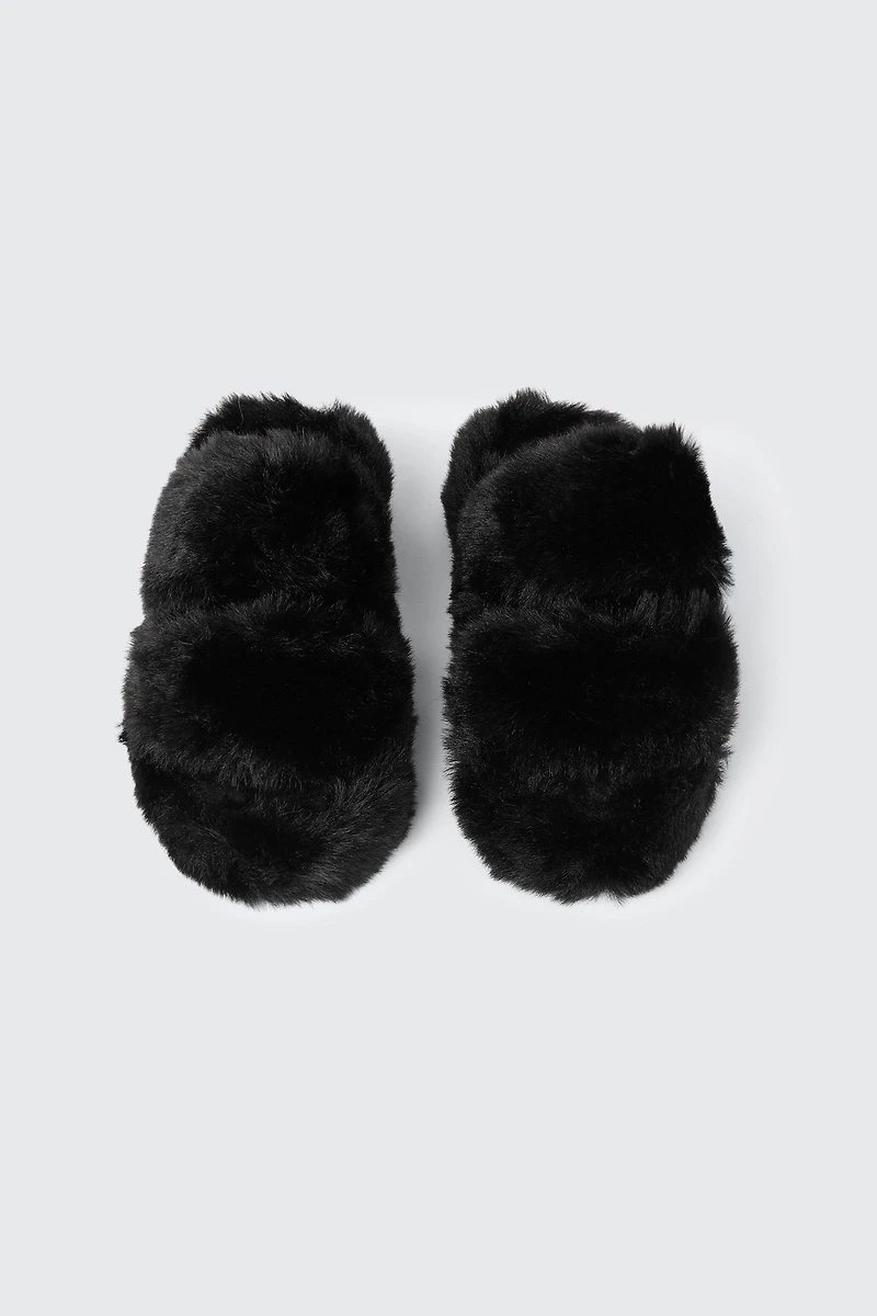 Two Band Faux Fur Slippers
