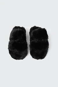 Two Band Faux Fur Slippers