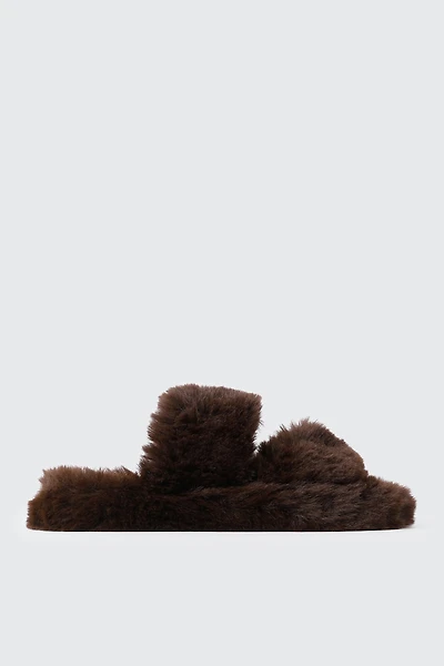 Two Band Faux Fur Slippers