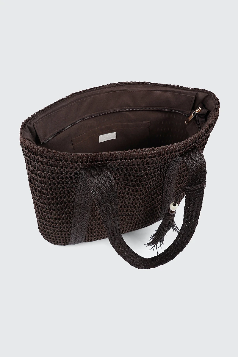 Sac fourre-tout en paille avec porte-clés