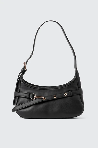 Faux Leather Shoulder Bag with Buckle Strap