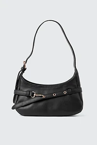 Faux Leather Shoulder Bag with Buckle Strap