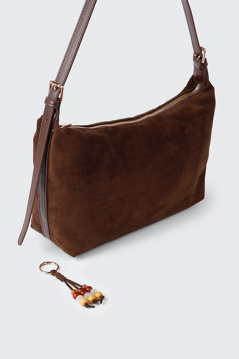 Petit sac fourre-tout en faux suède avec perles