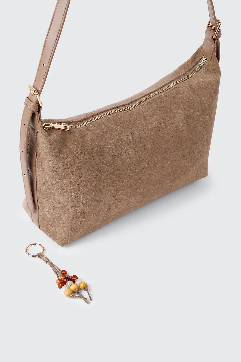 Petit sac fourre-tout en faux suède avec perles