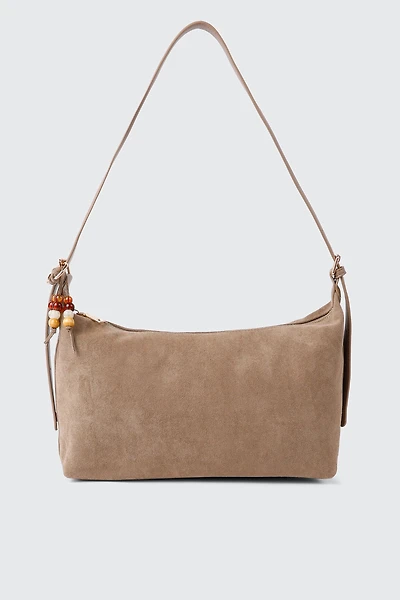 Petit sac fourre-tout en faux suède avec perles