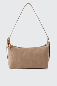 Petit sac fourre-tout en faux suède avec perles