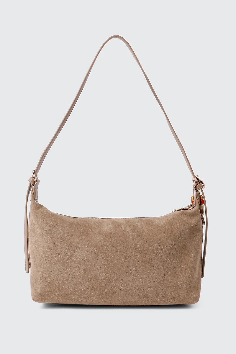 Petit sac fourre-tout en faux suède avec perles