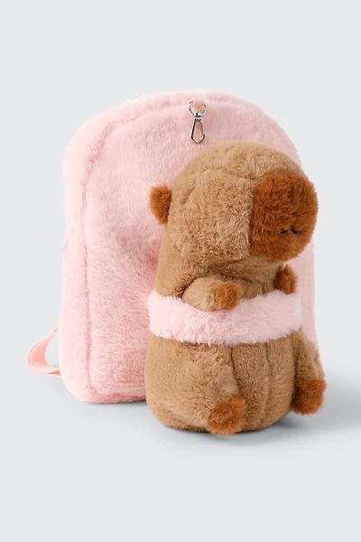 Plush Backpack with Capybara Plushie