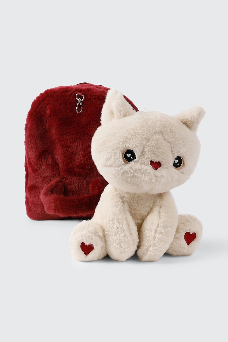 Plush Backpack with Kitten Plushie