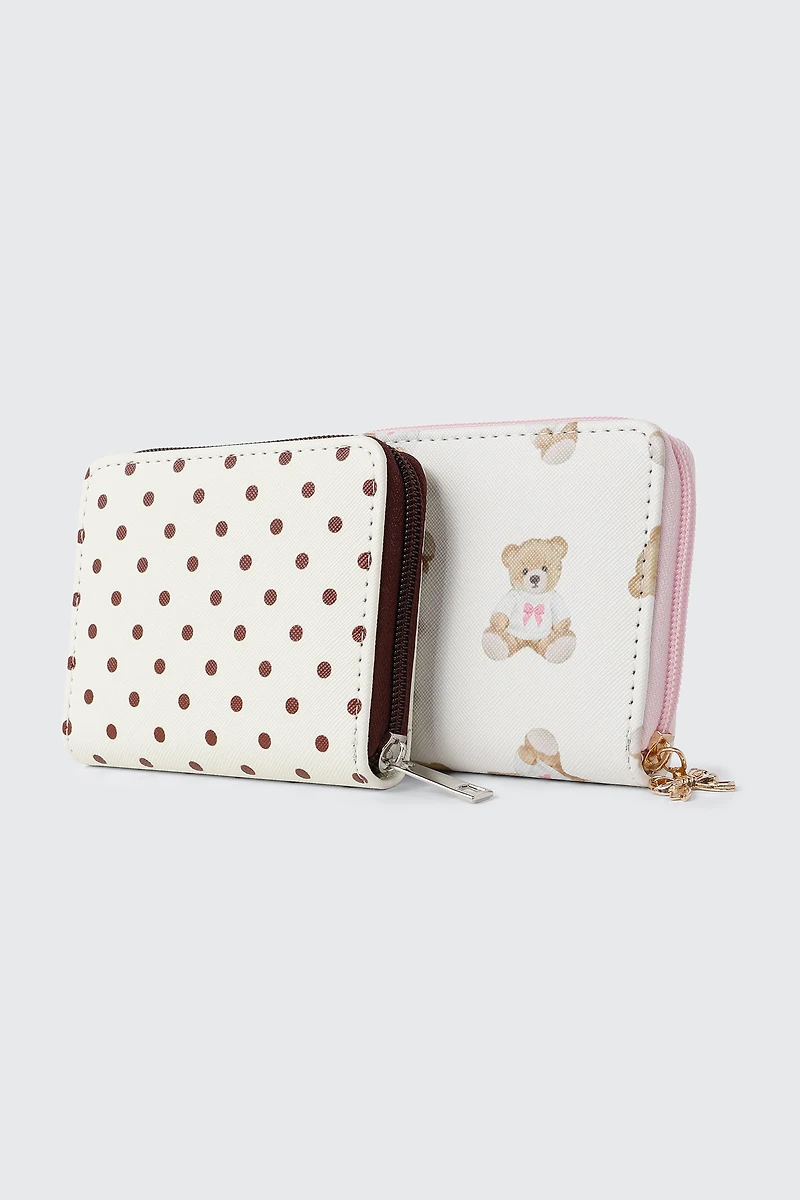 Portefeuille compact à glissière et imprimé oursons