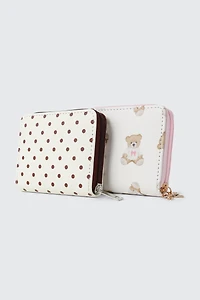 Portefeuille compact à glissière et imprimé oursons