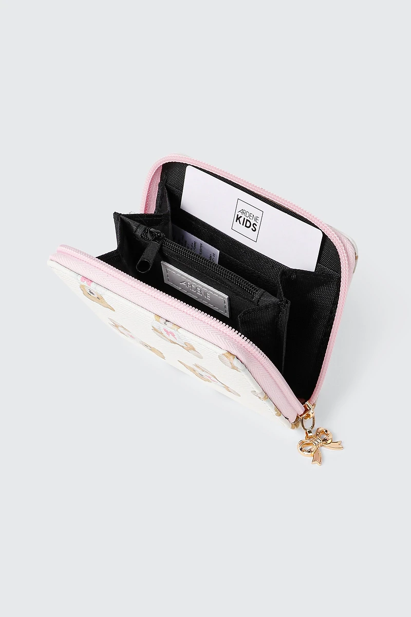 Portefeuille compact à glissière et imprimé oursons