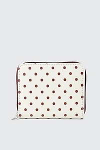 Portefeuille compact à glissière et imprimé à pois