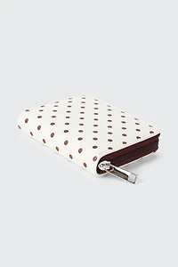Portefeuille compact à glissière et imprimé à pois