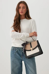 Faux Leather Handbag with Scarf