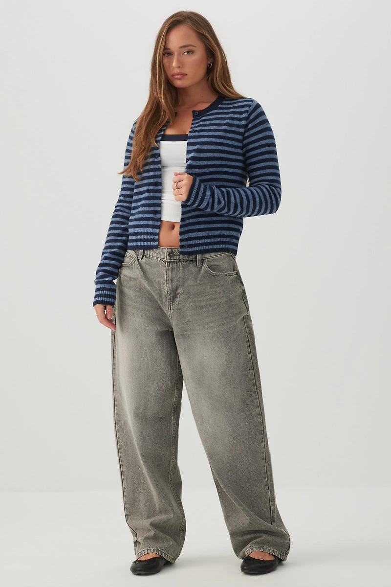 Cardigan court boutonné en mélange de laine