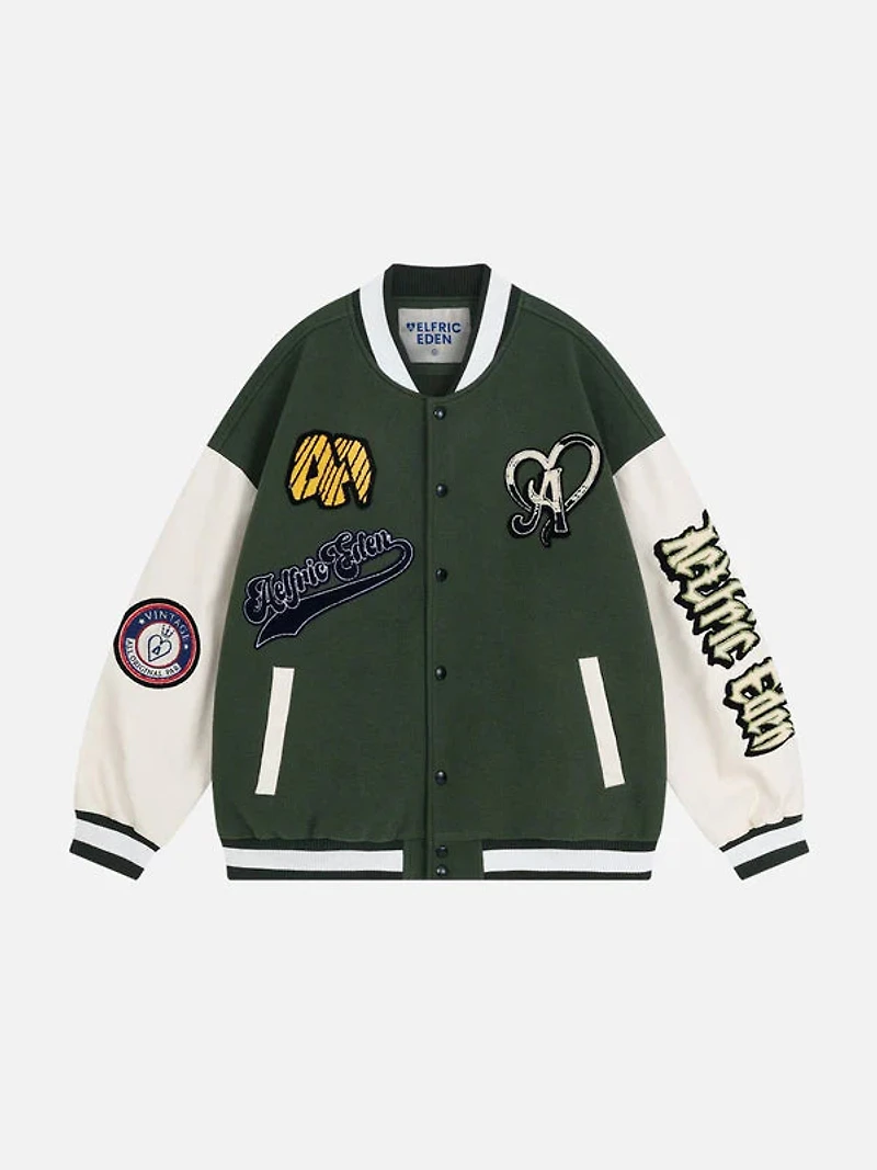 AELFRIC EDEN: TOWEL EMBROIDERY BADGE VARSITY JACKET